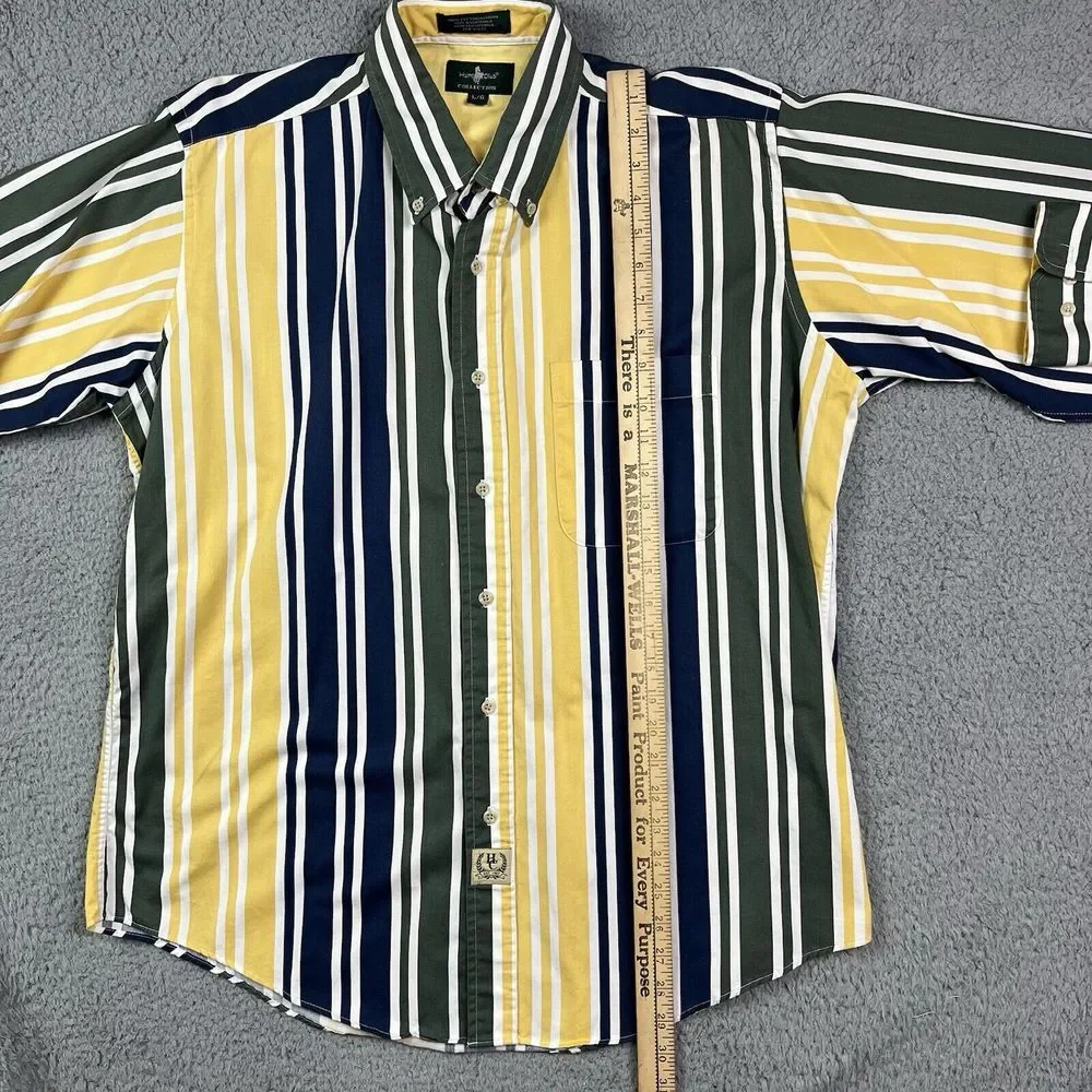 Vintage Hunt Club Men's Shirt Size Large Vertical Striped‎ 90s Bright Multicolor